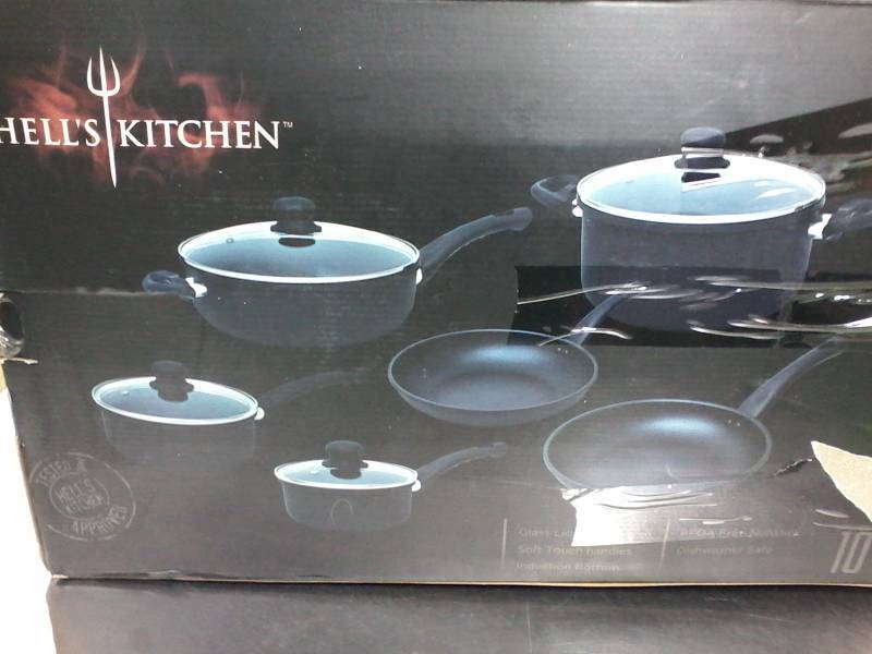 Hell Kitchen New 10 Pc Cookware Set Complete and undamaged, Overstock  Outlet Auction #6
